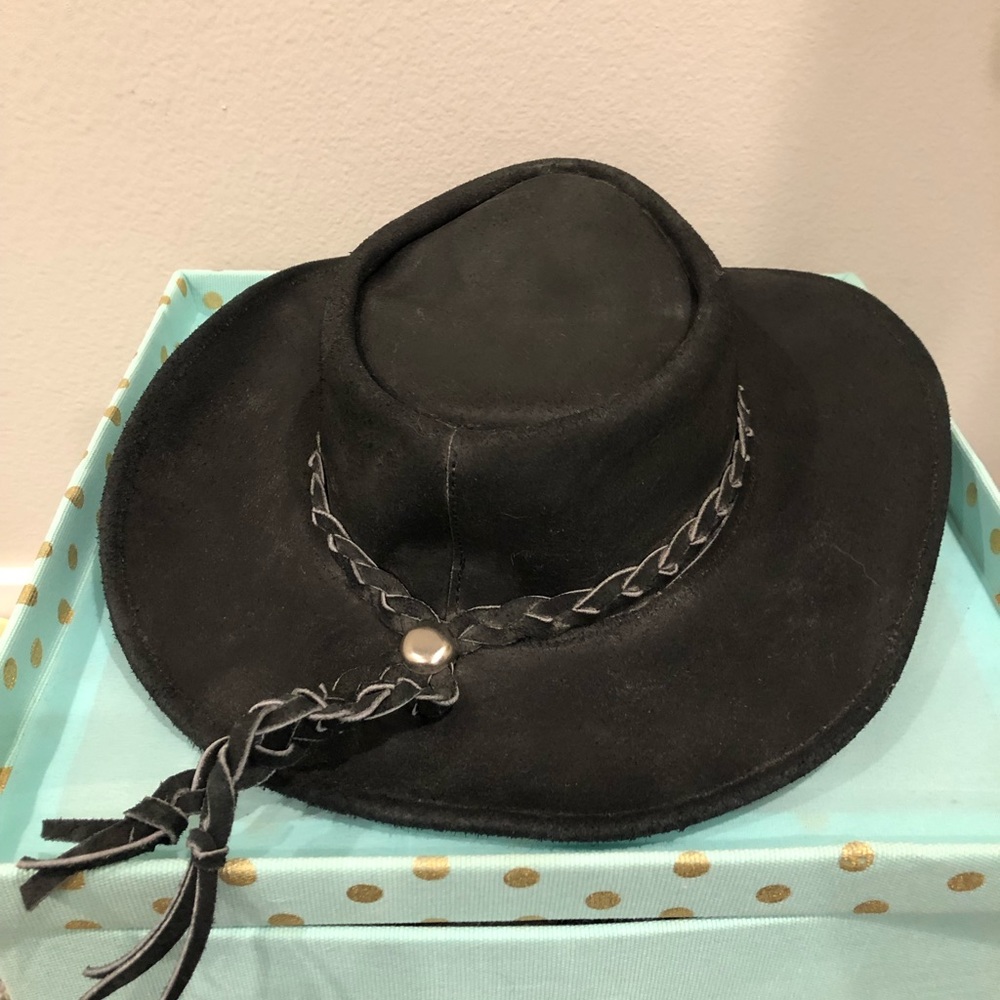 Black Genuine Leather Rancher Style Cowboy Hat